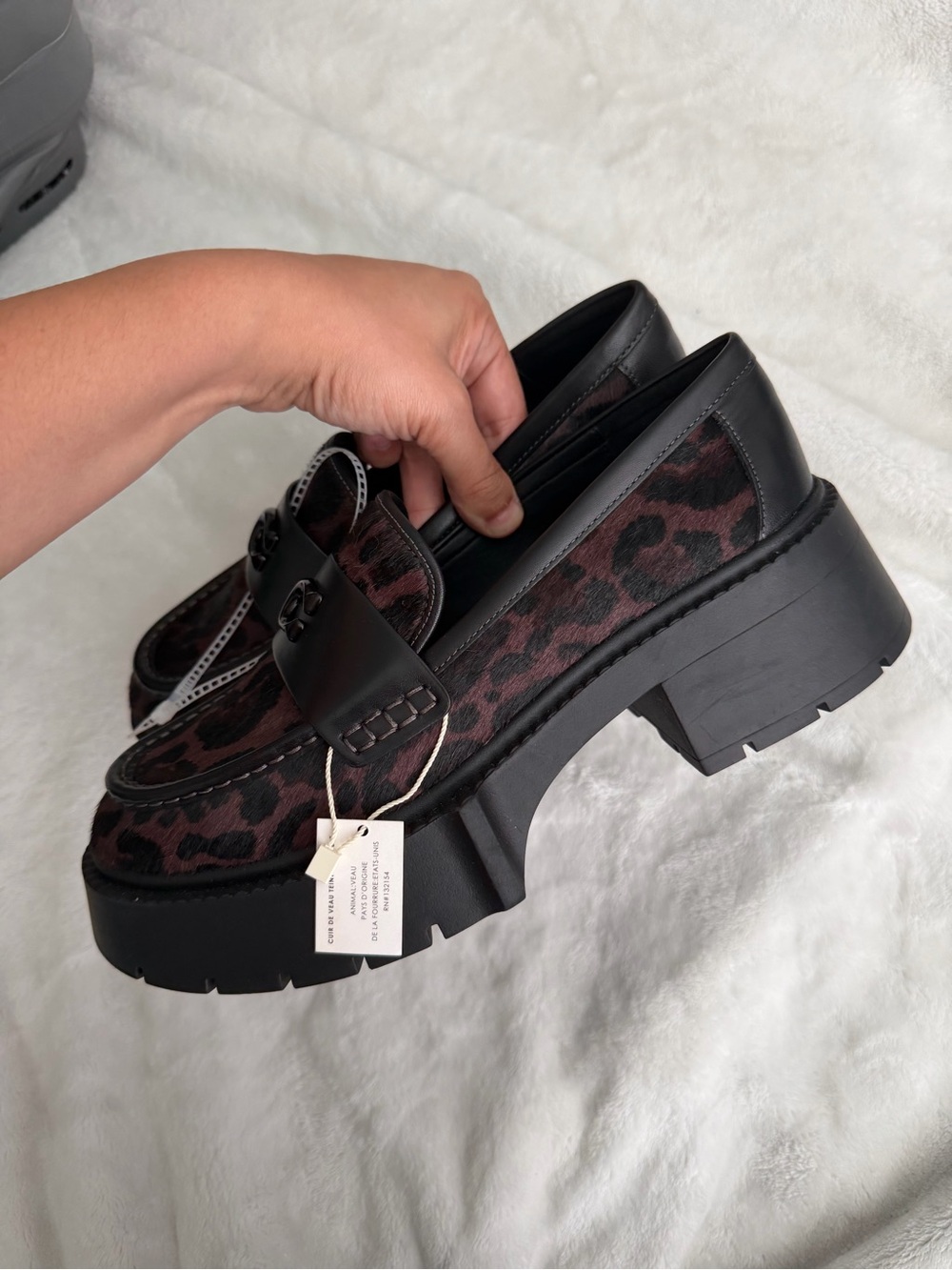 Coach Leopard-Print Chunky Loafer in Black & Brown - Picture 3 of 5